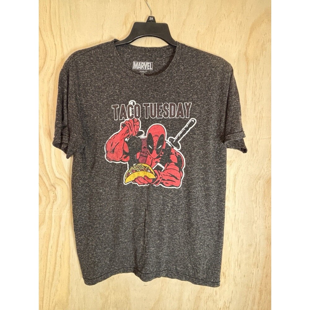 DEADPOOL Official Marvel Comics "Taco Tuesday" Heather Black T-Shirt Size Large